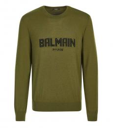 Balmain Olive Front Logo Sweater