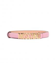 Moschino Dark Pink Gold Logo Buckle Belt