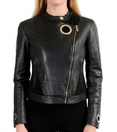 Versace Collection Black Zipper Leather Jacket