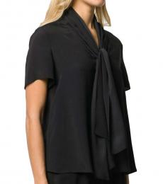 Emporio Armani Black Silk Blend Tie Neck Blouse
