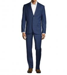 Ben Sherman Navy Blue Slim Fit Check Wool Suit
