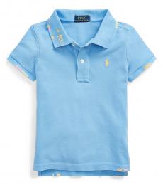 Ralph Lauren Little Girls Bristol Blue Stitched Stretch Mesh Polo