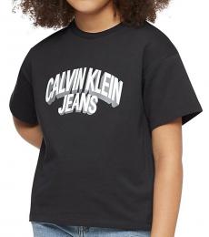 Calvin Klein Little Girls Black Boxy Logo T-Shirt
