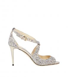 Jimmy Choo Platinum Peep Toe Glitter Heels