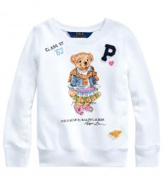 Ralph Lauren Little Girls White Madras Bear Terry Pullover