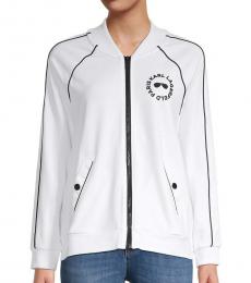 Karl Lagerfeld Soft White Logo Raglan-Sleeve Track Jacket