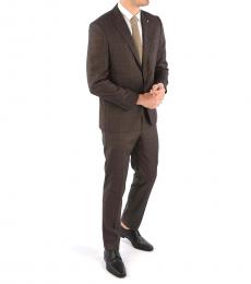 Corneliani Dark Brown Check Side Vents Notch Suit