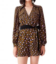 Diane Von Furstenberg Brown Ella Crepe Belted Romper