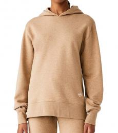 Tory Burch Light Brown Melange Relaxed French Terry Hoodie