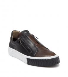 Black Leather Zip Sneakers