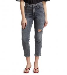 7 For All Mankind Dark Grey Cropped Straight Jeans