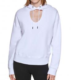 White Cropped Fleece Hoodie