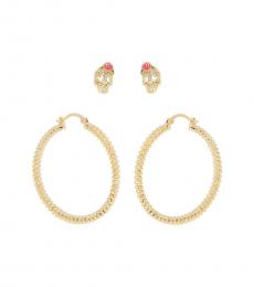 Betsey Johnson Golden Skull And Hoop Earrings Set 