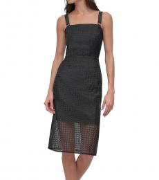 DKNY Black Organza Eyelet Sleeveless Dress