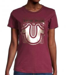 True Religion Maroon Metallic Logo T-Shirt