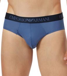 Emporio Armani Blue Logo-Print Microfiber Briefs