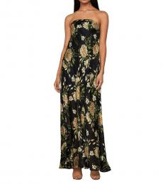 BCBGMaxazria Black Metallic Floral Strapless Evening Dress