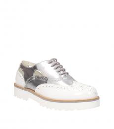 White Silver Wingtip Lace Ups