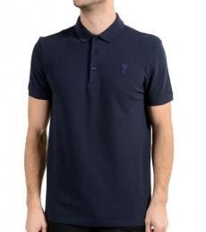 Versace Collection Navy Blue Graphic Print Polo