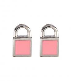 Marc Jacobs Silver-Pink Mini Enamel Padlock Stud Earrings