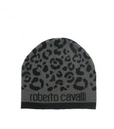 Roberto Cavalli Black-Grey Leopard Beanie