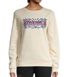 Beige Fleece Graphic Sweatshirt