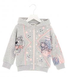 Kenzo Little Girls Grey All Over Print Hoodie