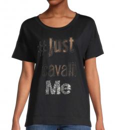 Just Cavalli Black Embellished Logo T-Shirt