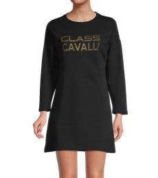 Cavalli Class Black Logo Mini T-Shirt Dress