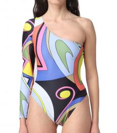 Moschino Multi Color Asymmetric One-Shoulder Swimsuit