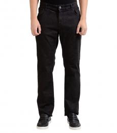 Versace Collection Black Leather Trimmed Jeans