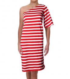 Ralph Lauren Red Multi One Shoulder Cotton Dress