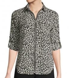 Michael Kors BlackWhite Printed Full-Zip Shirt