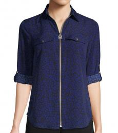 Michael Kors Royal Blue Printed Full-Zip Shirt