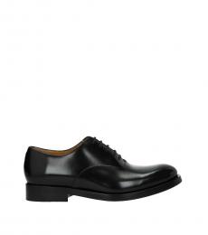 Valentino Garavani Black Plain Toe Leather Lace Ups