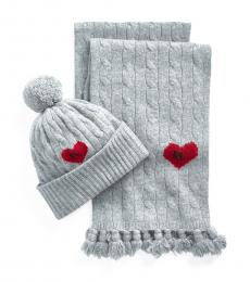 Ralph Lauren Fawn Grey Cable-Knit Beanie & Scarf Set
