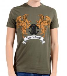 Roberto Cavalli Taupe Graphic Crewneck T-Shirt