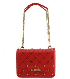 Love Moschino Red Criss-Cross Stitch Medium Shoulder Bag
