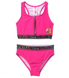 Betsey Johnson Girls Pink Racerback Two-Piece Swimsuit