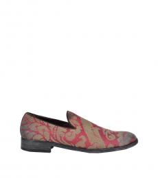 Dolce & Gabbana Red Gold Silk Baroque Loafers