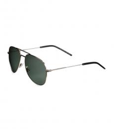 Saint Laurent Silver-Grey Solid Aviator Sunglasses