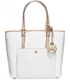 Michael Kors White Jet Set Snap Pocket Large Tote
