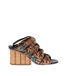 Salvatore Ferragamo Black Brown Floral Printed Heels
