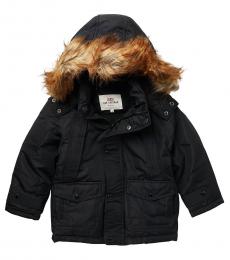 Ben Sherman Little Boys Black Faux Fur Trimmed Parka