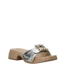 Silver Leather Clogs