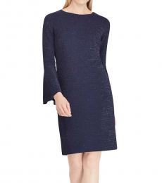 Ralph Lauren Navy Metallic Bell Sleeves Shift Dress