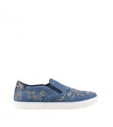 Denim Embroidered Slip On Sneakers