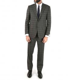 Corneliani Dark Grey Drop  Side Vent Patch Pocket Tartan 2-Button Mantua Suit