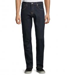 7 For All Mankind Dark Blue Textured Straight-Fit Jeans