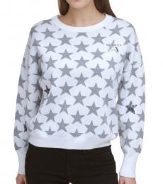 DKNY White Star Sequin Sweater